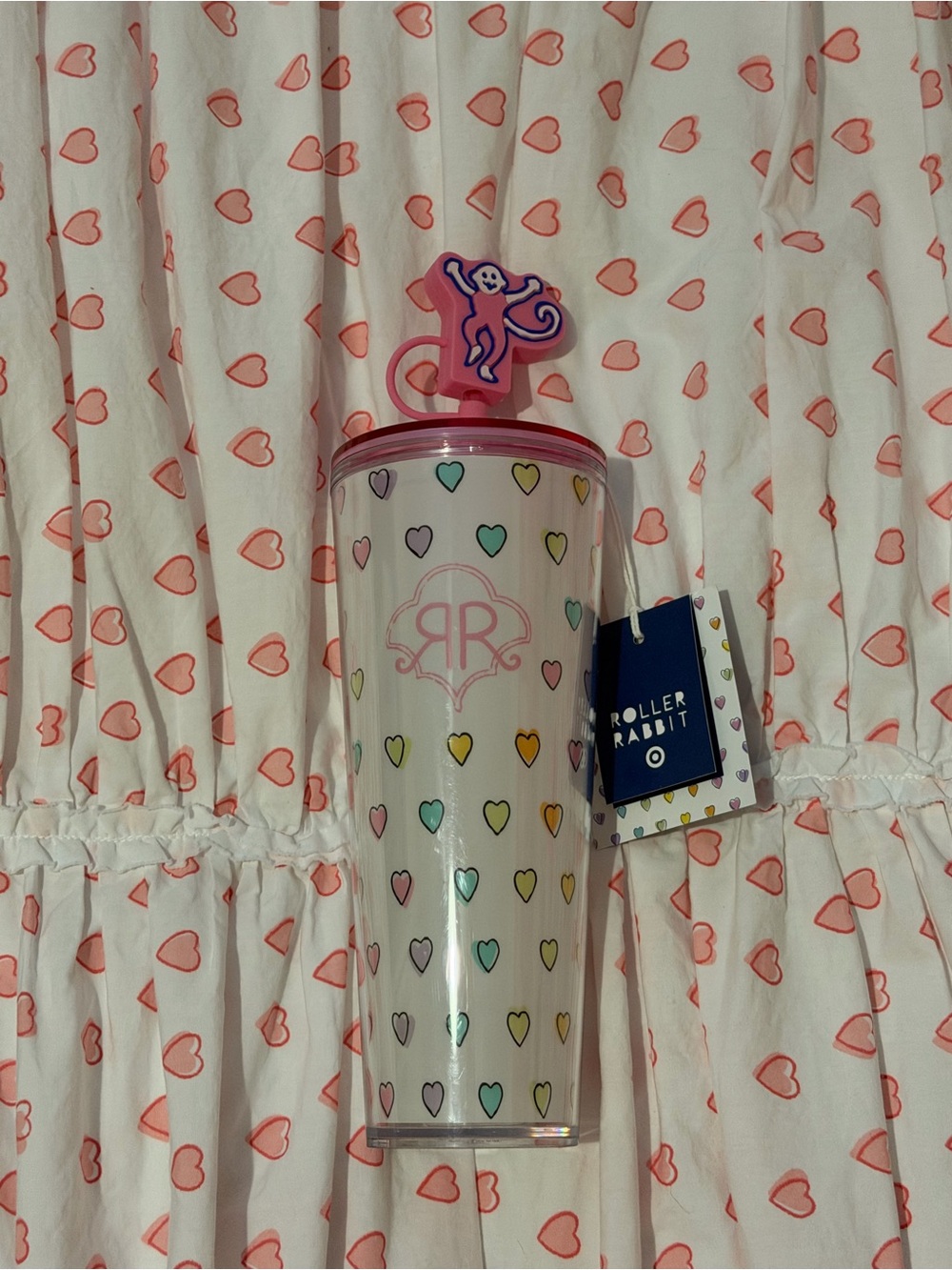 Roller Rabbit x target  Pastel Heart Acrylic Tumbler with Pink Lid and Topper